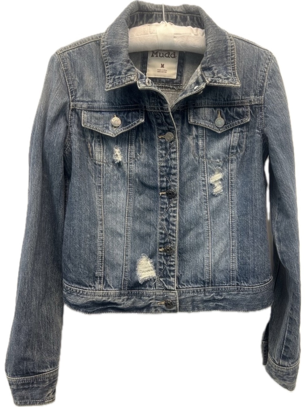 Mudd Distressed Blue Truckers Denim Jacket Women’s/Juniors Size M
